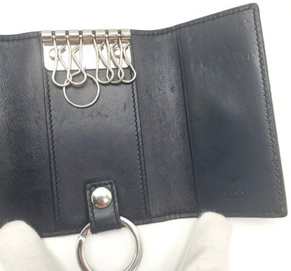 GUCCI Guccissima Key Case Holder 6-Ring Navy Blue Leather GG Logo Authentic