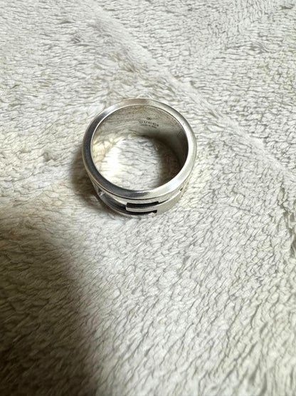 Gucci G Ring Silver 925 Wide Band Unisex Fashion Ring US8 EU57 Authentic Italy