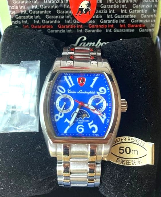 Tonino Lamborghini Men Watch Blue Dial Silver Stainless Steel 2006 Ltd W/ Box