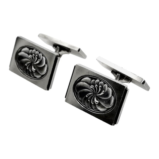 Georg Jensen Cufflinks Sterling Silver 925 Rectangle Swirl Design Mens Denmark