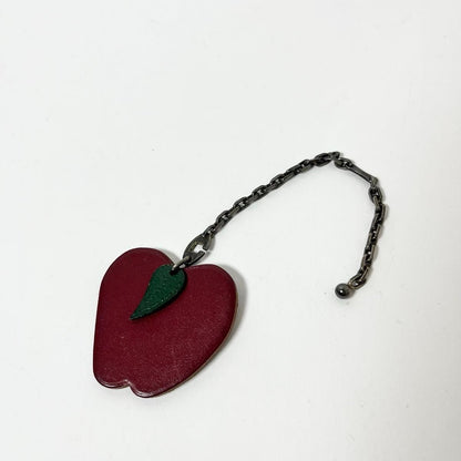 Hermes Authentic Leather Apple Motif Keyring Charm Keychain Used Great Condition