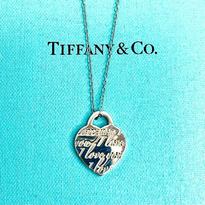 Tiffany & Co Notes Heart Tag Pendant Top Necklace Silver 925 Used I Love You