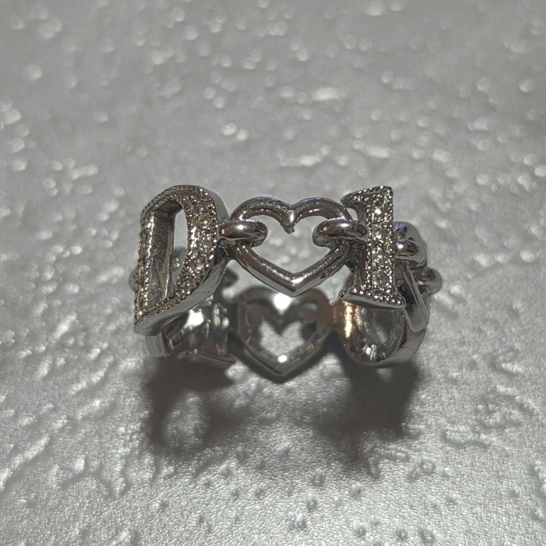 Christian Dior Silver Tone Metal Rhinestone Chain Ring Size 52 US 6