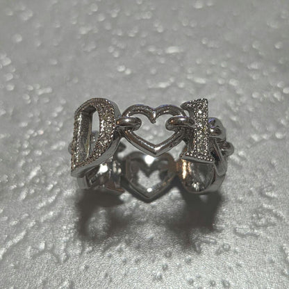 Christian Dior Silver Tone Metal Rhinestone Chain Ring Size 52 US 6