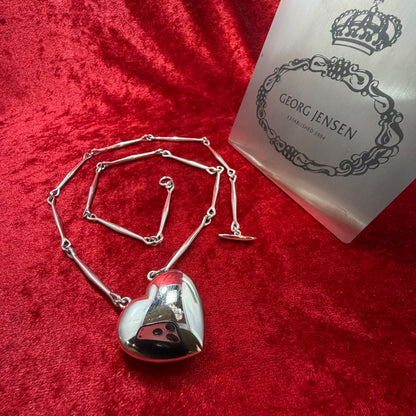 Georg Jensen Puffed Heart Necklace #126B Sterling Silver 925 Bar Link Pendant