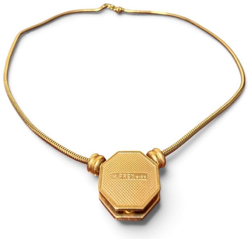 Michaela Frey Wien Enamel Pendant Necklace Octagon Gold Tone Snake Chain Austria