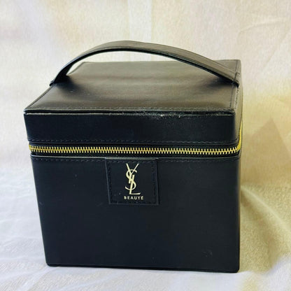 Yves Saint Laurent YSL Beaute Black Gold Tone Vanity Pouch Cosmetic Pouch