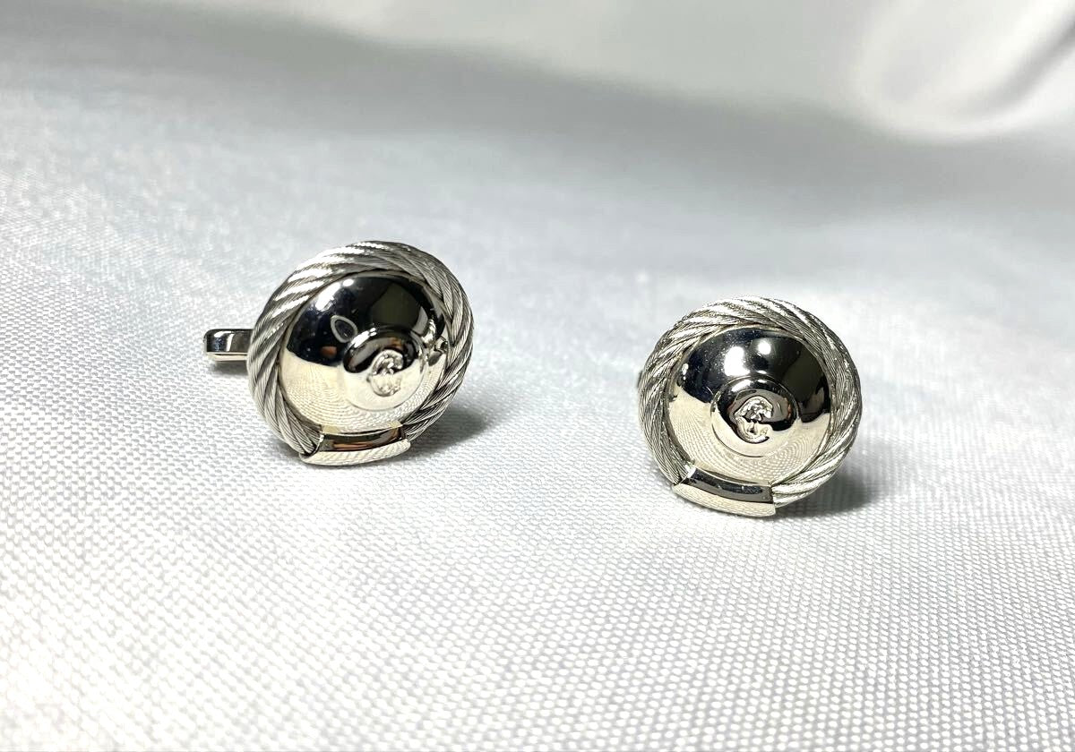 PHILIPPE CHARRIOL Cable Wire C Logo Oval Cufflinks Large Silver Tone 2.2cm
