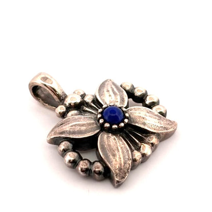 Georg Jensen Heritage 1998 Pendant Top Lapis Lazuli Flower Sterling Silver 925