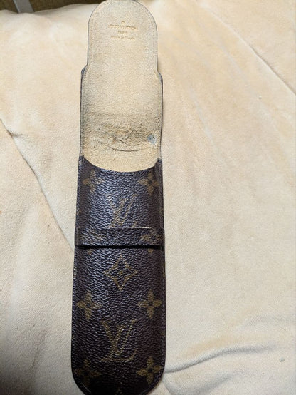 Louis Vuitton Monogram Etui Stylo Pen Case Brown Canvas Leather Accessory Used