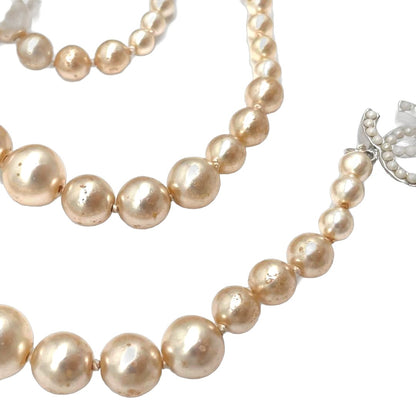 CHANEL Long Pearl Necklace CC Logo Cream Faux Pearl Silver HW 90cm 35.4" Used