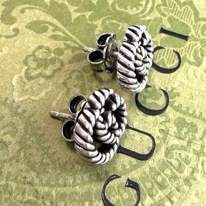 Gucci GG Marmont Double G Twist Stud Earrings Silver 925 Authentic Japan Used
