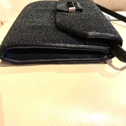 Emporio Armani Black Glitter Satin Mini Evening Bag Handbag Silver HW 5.5x5.5in