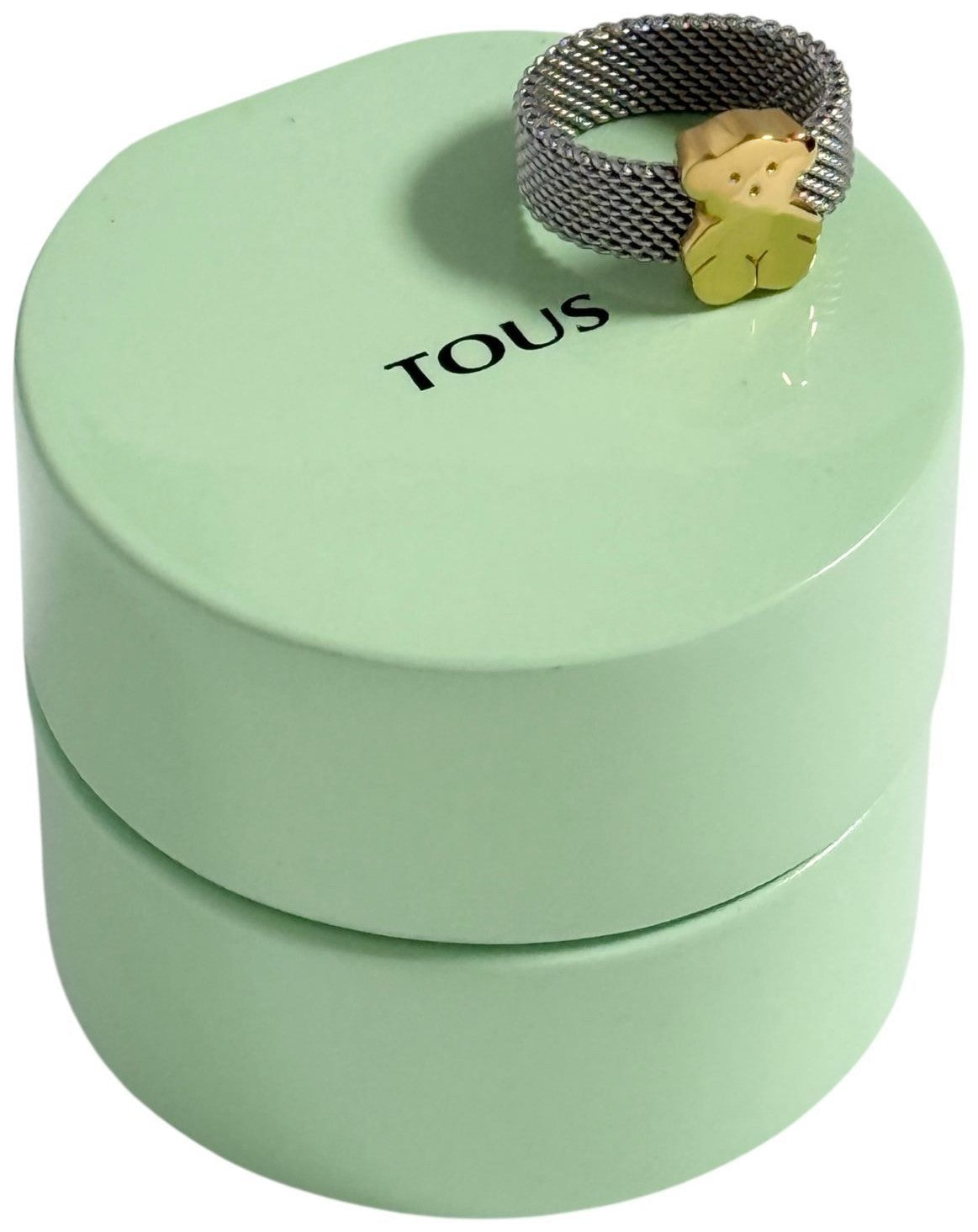 TOUS Bear Mesh Ring US6 EUR51 Wide Band K18 Gold Silver Stainless Steel Used