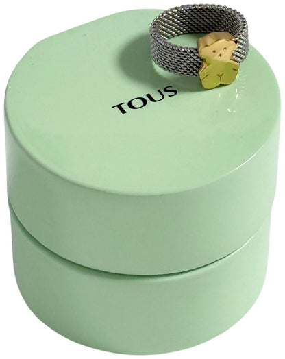 TOUS Bear Mesh Ring US6 EUR51 Wide Band K18 Gold Silver Stainless Steel Used