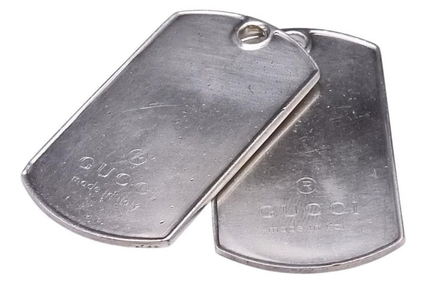 GUCCI Dog Tag Pendant Top Set of 2 Sterling Silver 925 Made in Italy Unisex