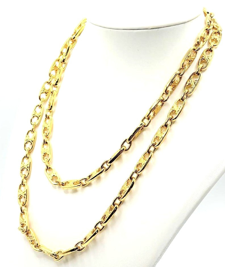 CELINE Triomphe Long Chain Necklace Gold Tone GP Vintage Authentic 83cm 32.7in