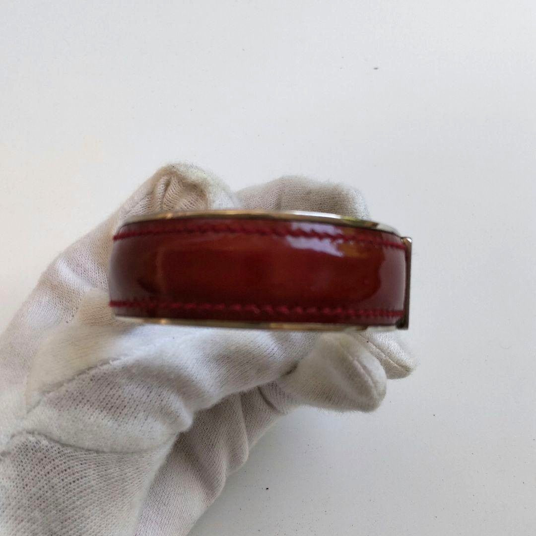 Gucci G Logo Bangle Bracelet Bordeaux Patent Leather Silver Tone Hardware 2.6in