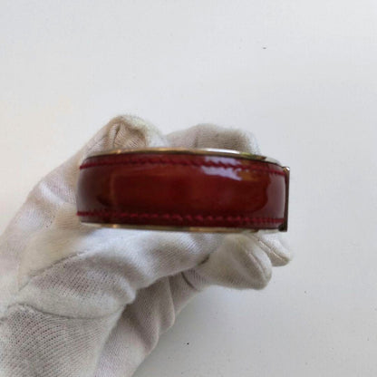 Gucci G Logo Bangle Bracelet Bordeaux Patent Leather Silver Tone Hardware 2.6in