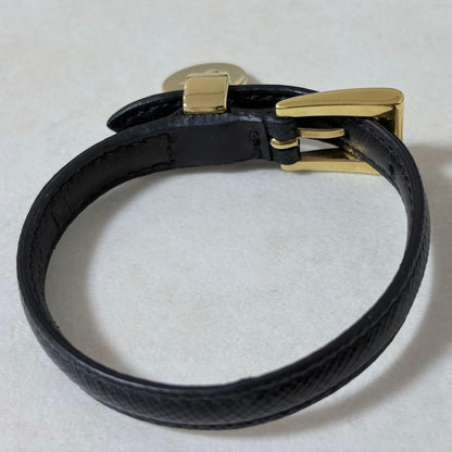 Prada Saffiano Black Leather Gold Hardware Bracelet Bangle Size M