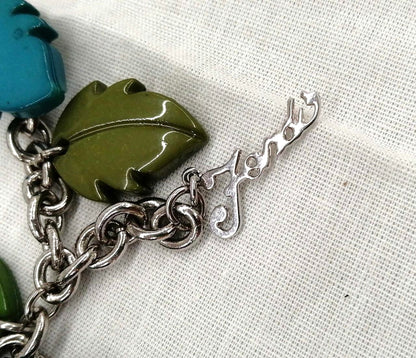 FENDI Leaf Acorn Charm Bracelet Multicolor Resin Silver Tone 16cm 6.3in