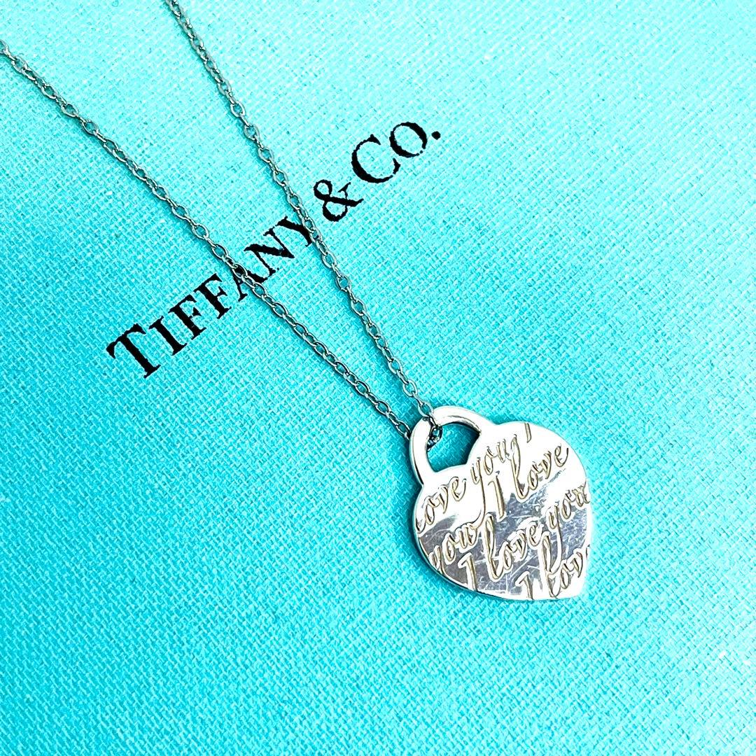 Tiffany & Co Notes Heart Tag Pendant Top Necklace Silver 925 Used I Love You