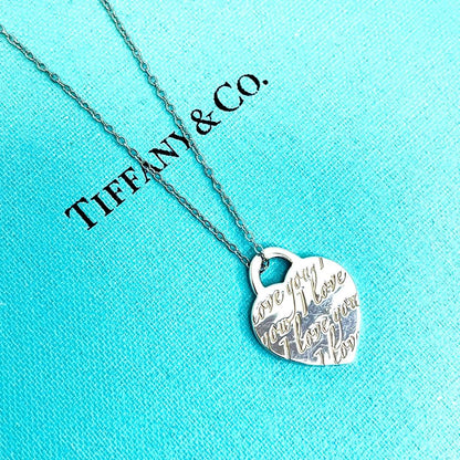Tiffany & Co Notes Heart Tag Pendant Top Necklace Silver 925 Used I Love You