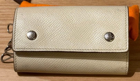 HERMES Paris 4-Hook Key Case Key Holder Cream Epsom Leather Made in France