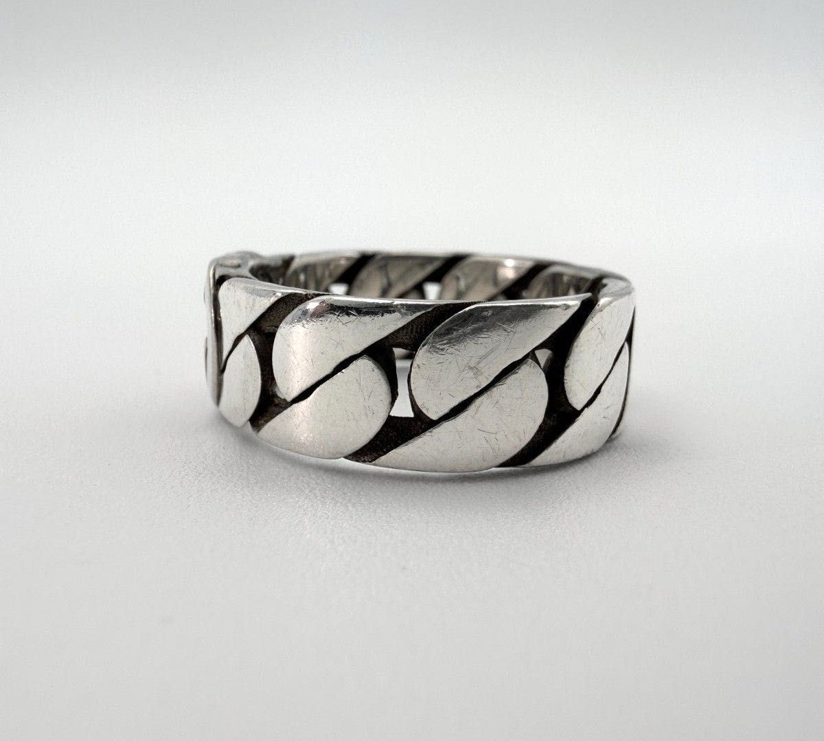 GUCCI Interlocking G Gourmette Chain Ring Silver 925 US 10 / EU 62 Auth Used