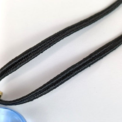 Baccarat Crystal Heart Pendant Necklace Blue Gold Tone Cord Lady's Box Pouch