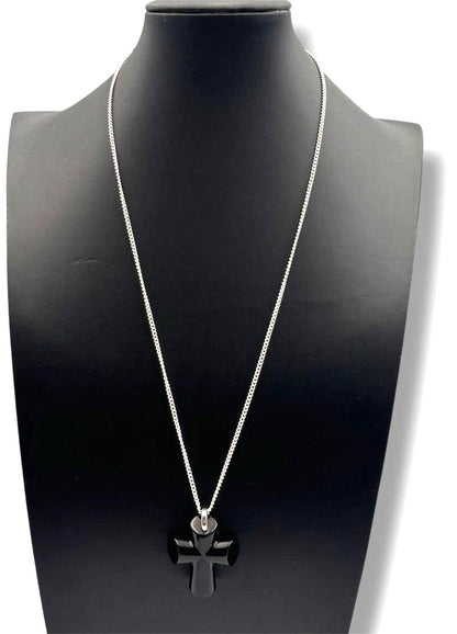 Baccarat Cross Necklace SV925 Silver Chain Black Crystal Pendant Unisex