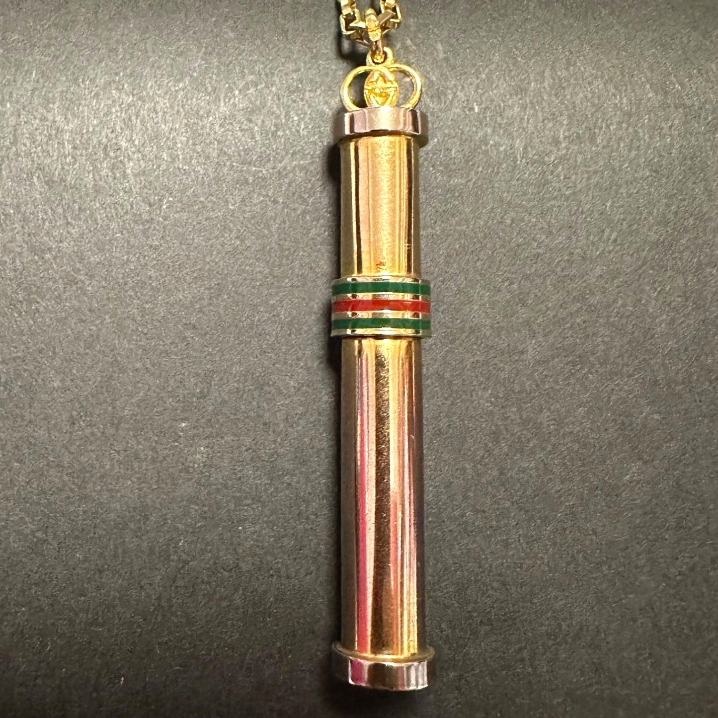 GUCCI Old Gucci Perfume Bottle Atomizer Necklace GP Gold Green Red Sherry Line
