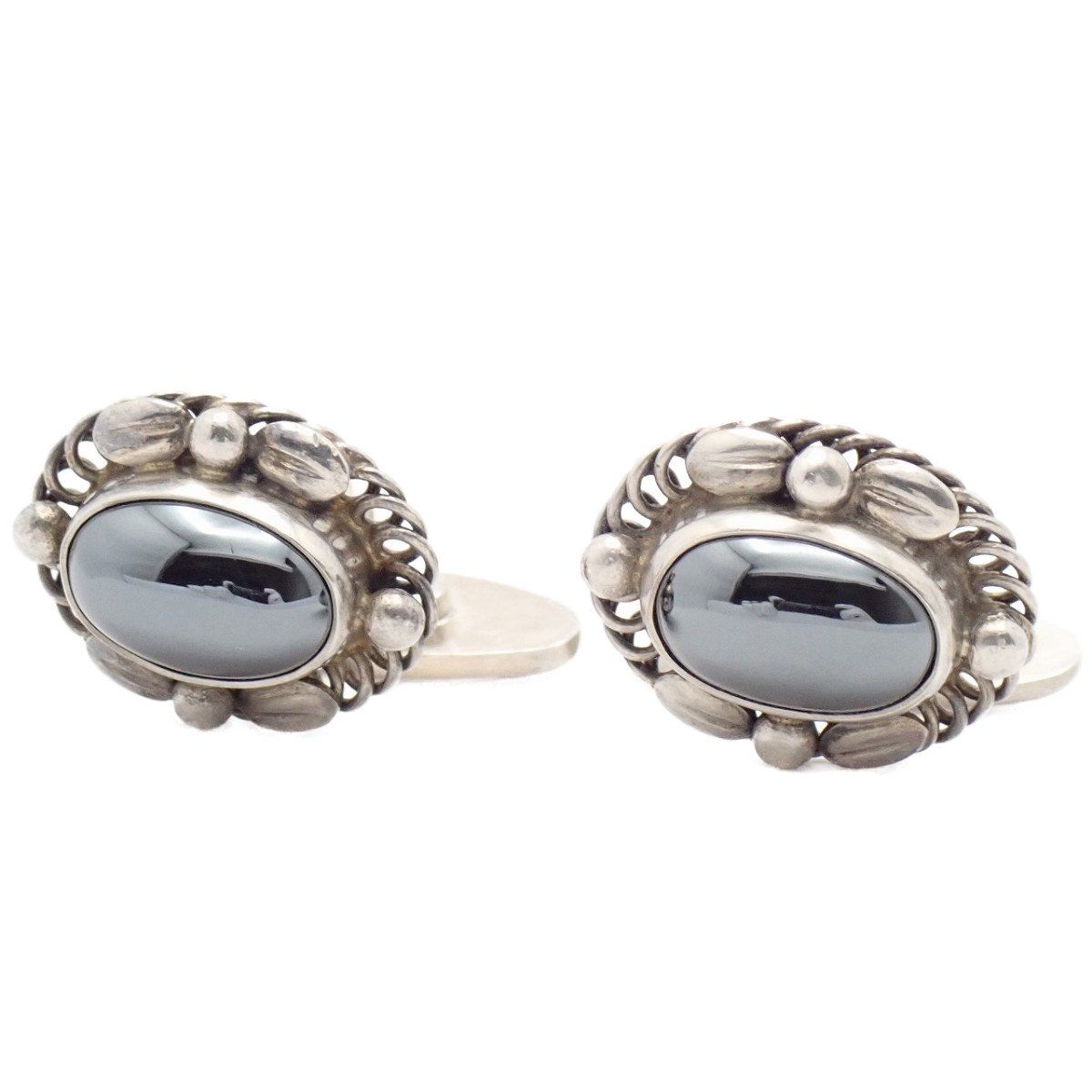 GEORG JENSEN Sterling Silver 925 Cufflinks Hematite Oval Design No.17 Denmark