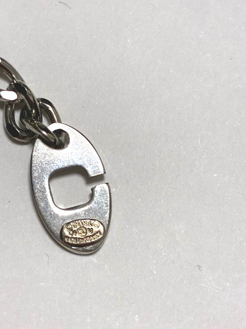 CHANEL Key Chain Holder Silver Tone Curb Chain Ball Charm Made in France Used