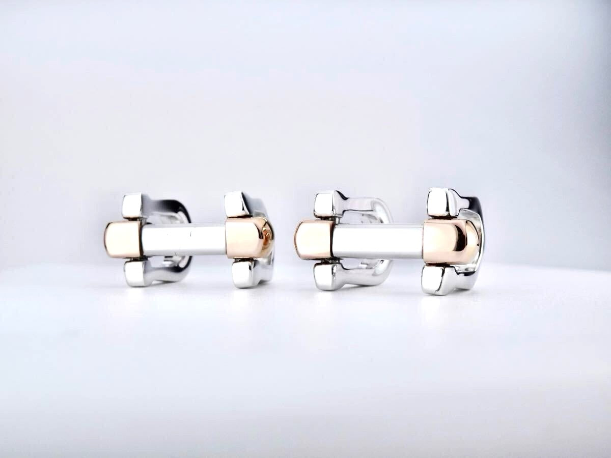 Cartier Long C Cufflinks Silver 925 Gold Two-Tone Metal Authentic Japan Used