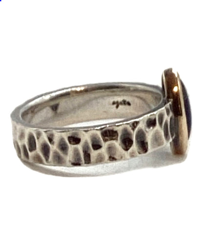 Agete Ring Lapis Lazuli K10 Gold Silver Hammered Band US2.5 EU43 Women Jewelry