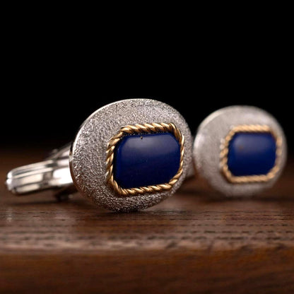 Burberry Cufflinks Lapis Lazuli Gold Silver Tone Metal Men's Oval Design