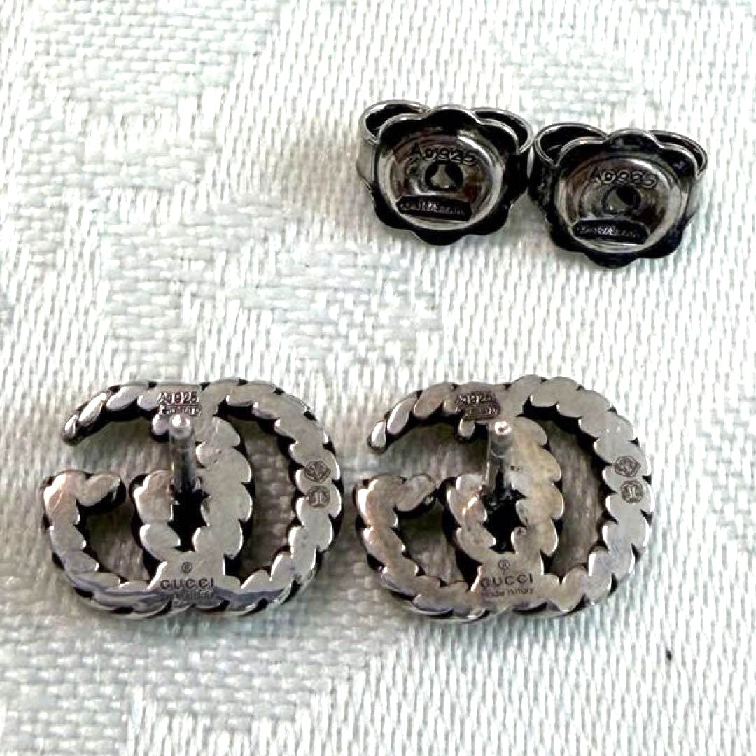 Gucci GG Marmont Double G Twist Stud Earrings Silver 925 Authentic Japan Used