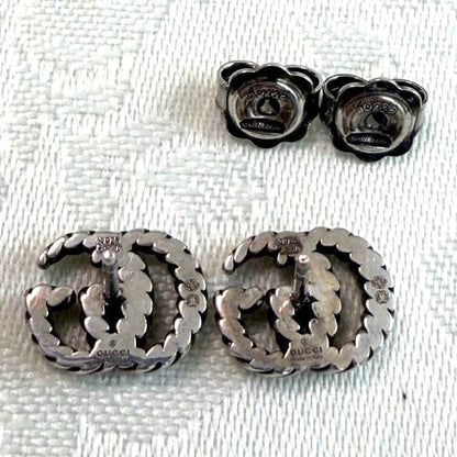 Gucci GG Marmont Double G Twist Stud Earrings Silver 925 Authentic Japan Used