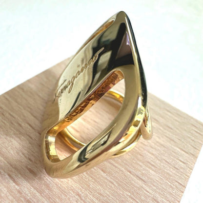 Salvatore Ferragamo Scarf Ring Gold Tone Vara Bow Cutout Women