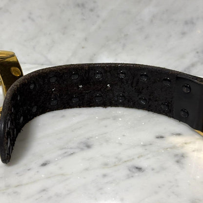 Gianni Versace Medusa Stud Black Leather Belt Gold Silver HW 120cm 47.2in Auth