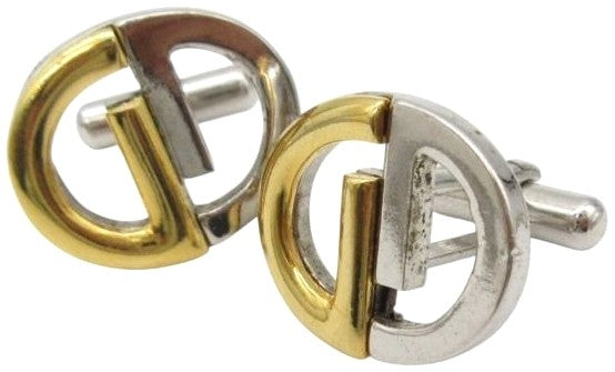 Gucci Interlocking G Cufflinks Gold Silver Tone Two-Tone Men 0.7x0.8in Used