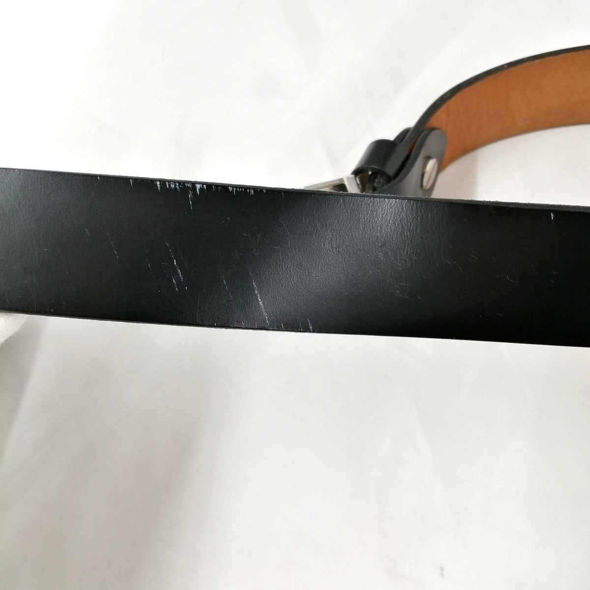 FENDI Zucca Logo Buckle Leather Belt Black Silver Hardware Mens 86cm 33.9in