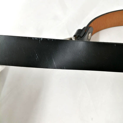 FENDI Zucca Logo Buckle Leather Belt Black Silver Hardware Mens 86cm 33.9in
