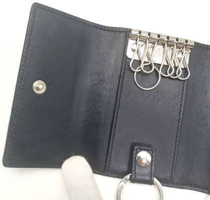 GUCCI Guccissima Key Case Holder 6-Ring Navy Blue Leather GG Logo Authentic
