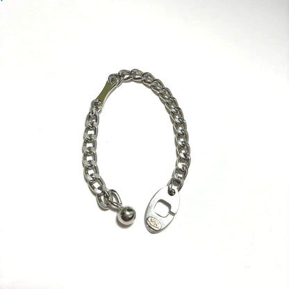 CHANEL Key Chain Holder Silver Tone Curb Chain Ball Charm Made in France Used