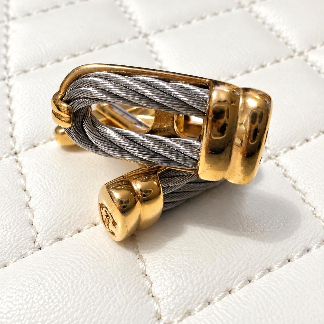 PHILIPPE CHARRIOL Cufflinks Gold Silver Tone Wire Cable Metal Men's Vintage