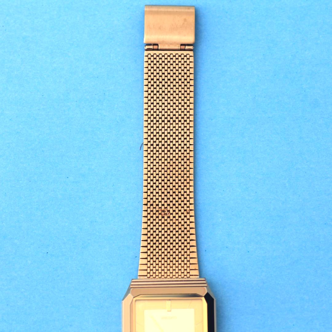 SEIKO Dolce 7741-508A Quartz Rectangle Watch Gold Tone Mesh Band Vintage 36.5mm