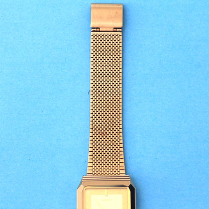 SEIKO Dolce 7741-508A Quartz Rectangle Watch Gold Tone Mesh Band Vintage 36.5mm