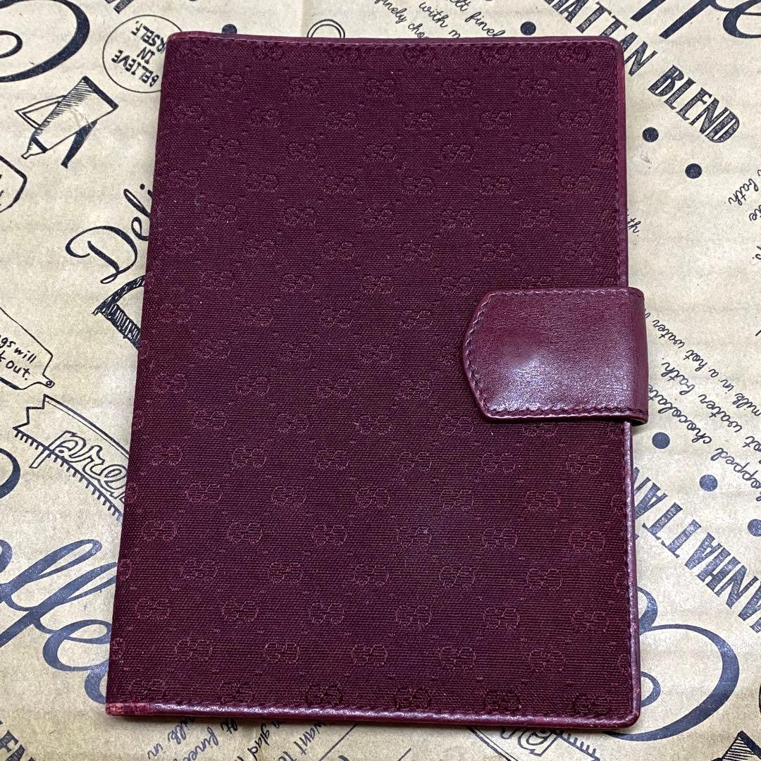 GUCCI Notebook Cover Vintage GG Canvas Business Planner Bordeaux Leather